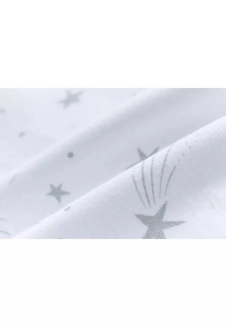 嬰兒男孩棉質連體睡衣 白色星星挖掘機 雙向拉鏈 連體衣