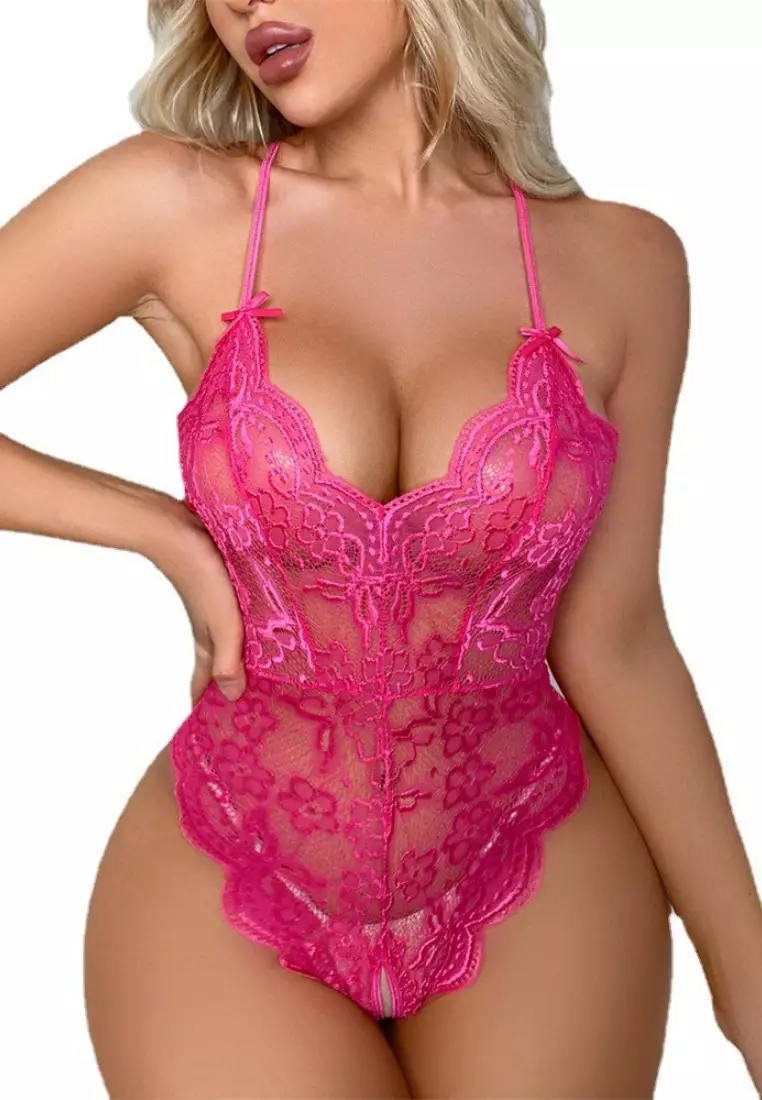 Buy LYCKA LDB1040 Lady Sexy V-Neck Sleeveless Bodysuit Nightwear Pink in  Pink 2024 Online