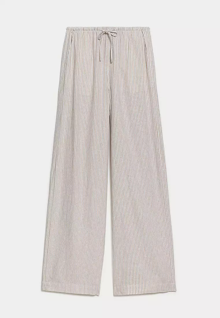Linen Blend Wide Leg Trousers