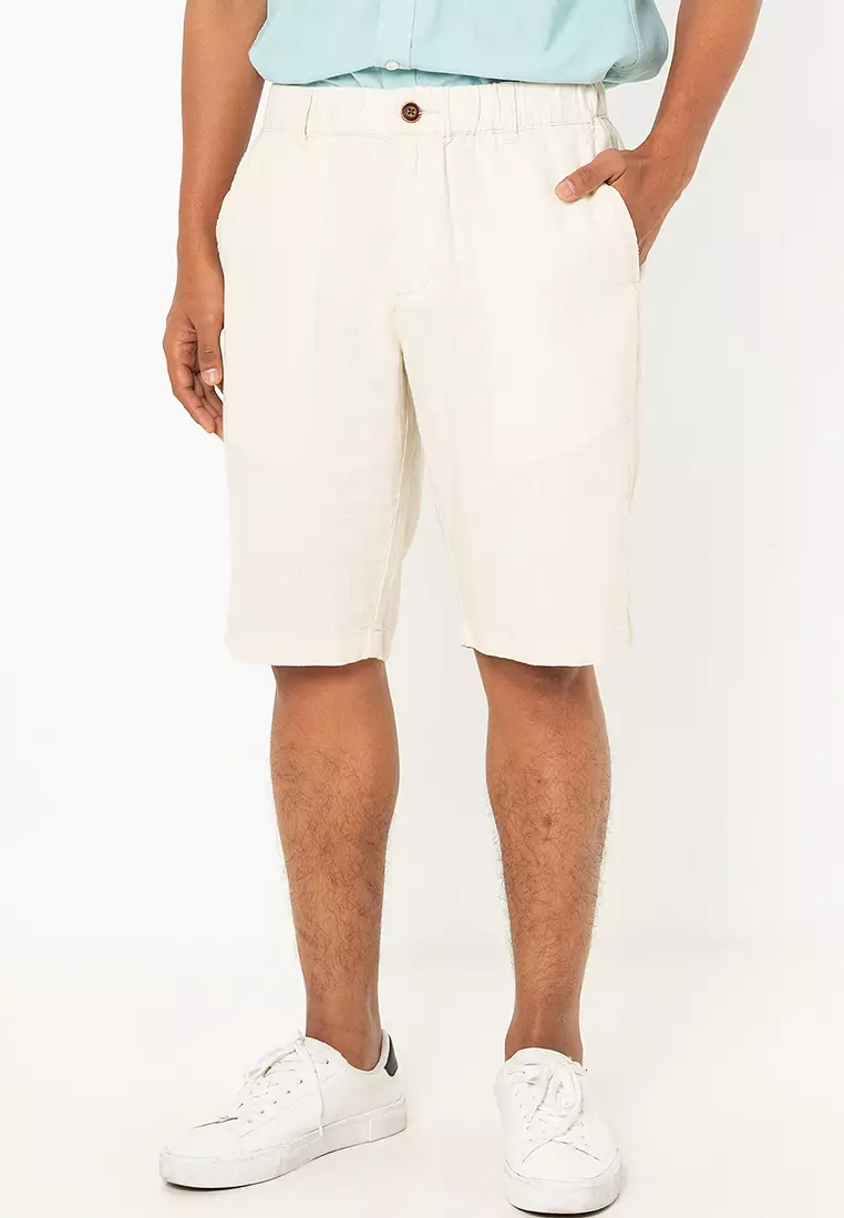 Men's Linen Cotton Elastic Waist Bermuda Shorts 01105227