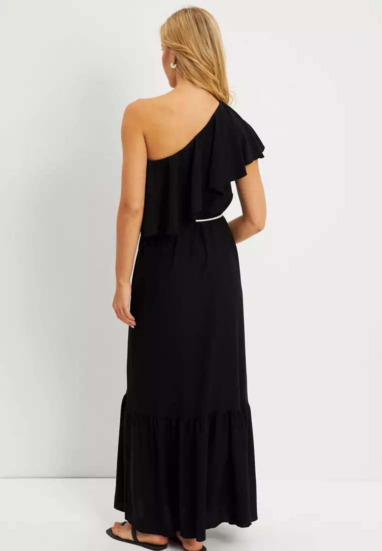 Ruffled One-Shoulder Maxi Dress