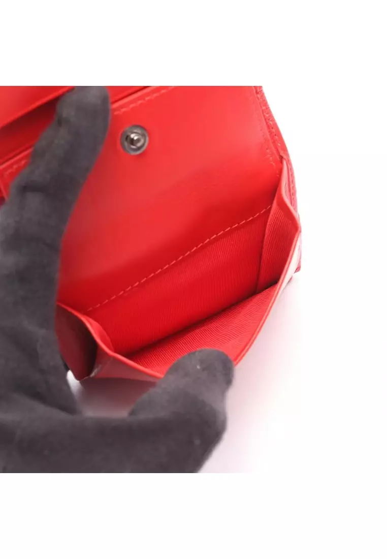 Pre-Loved CHRISTIAN LOUBOUTIN Bi-fold wallet leather black Red