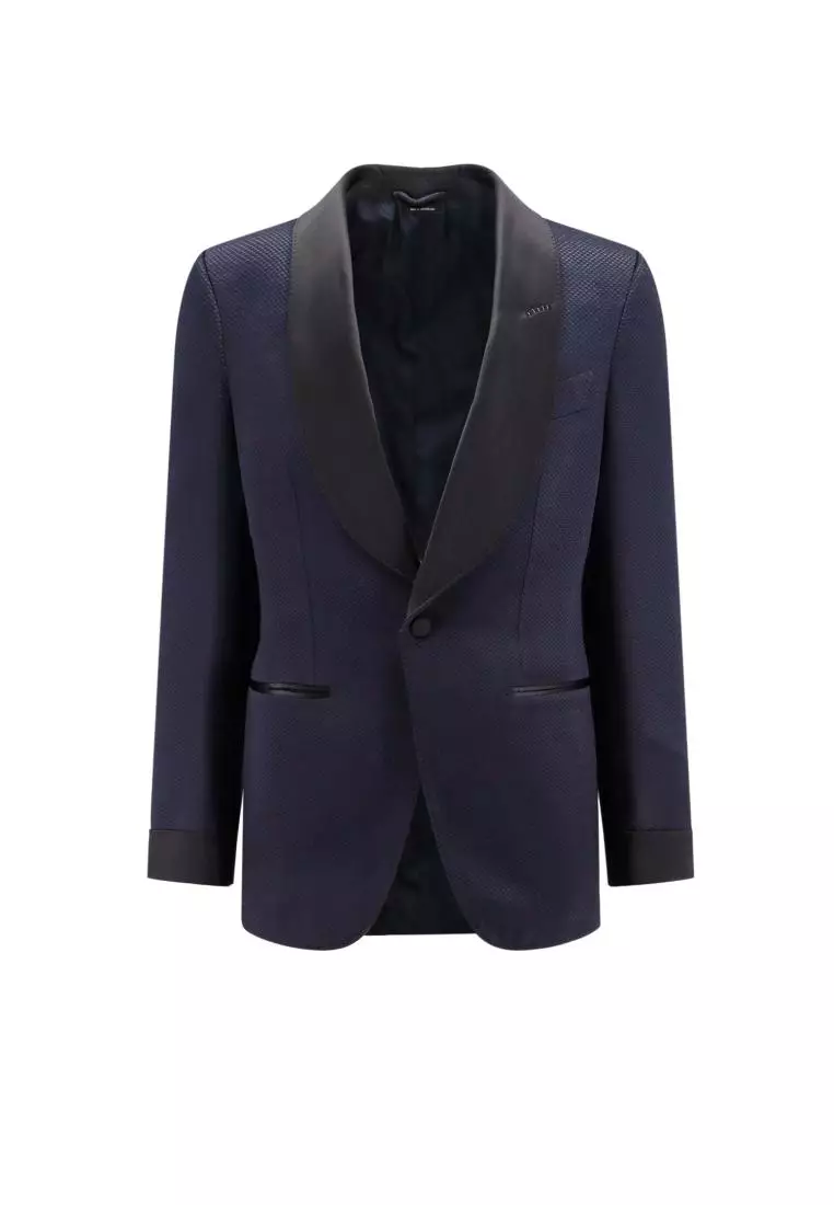 Viscose blazer with satin profiles TOM FORD Blue