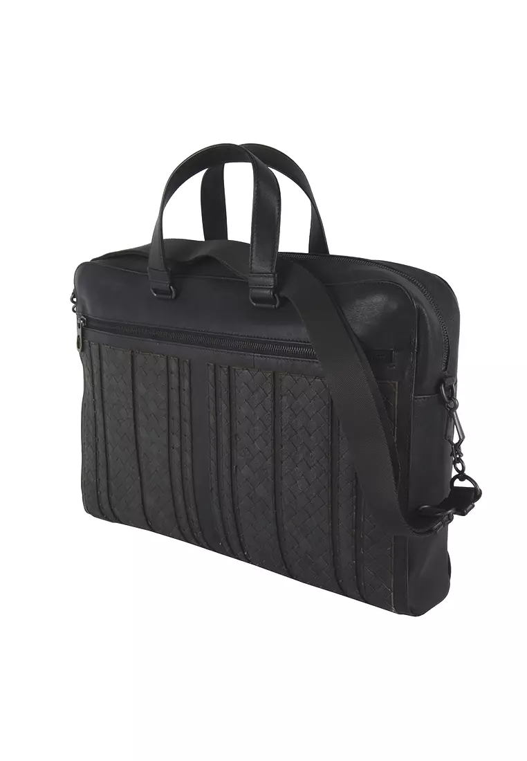 二手 Bottega Veneta 編織條紋男女通用灰色公文包 - O1-408654-VAXP2-4085