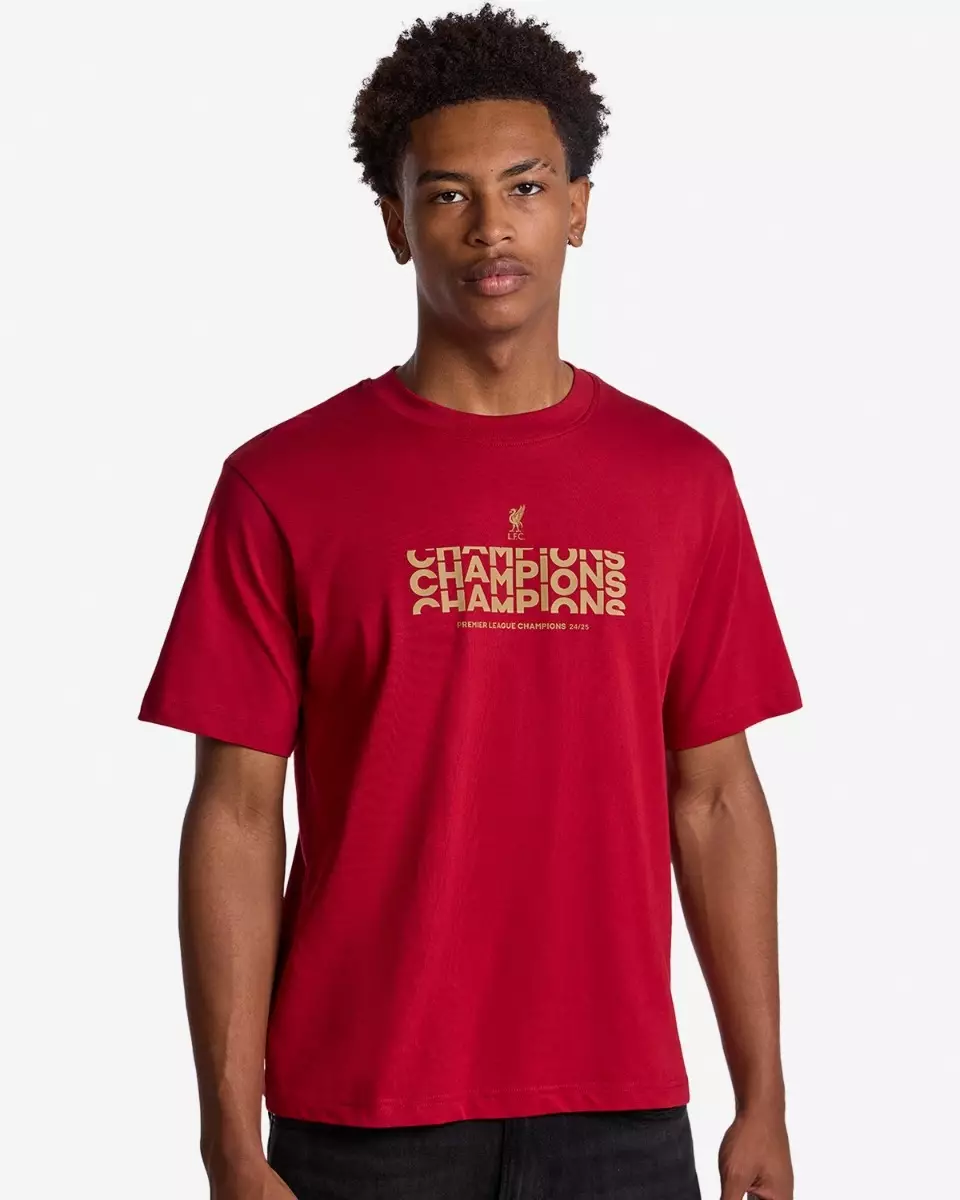 Liverpool FC Mens Champions Text Tee Redred - Official LFC T Shirt Original Pria