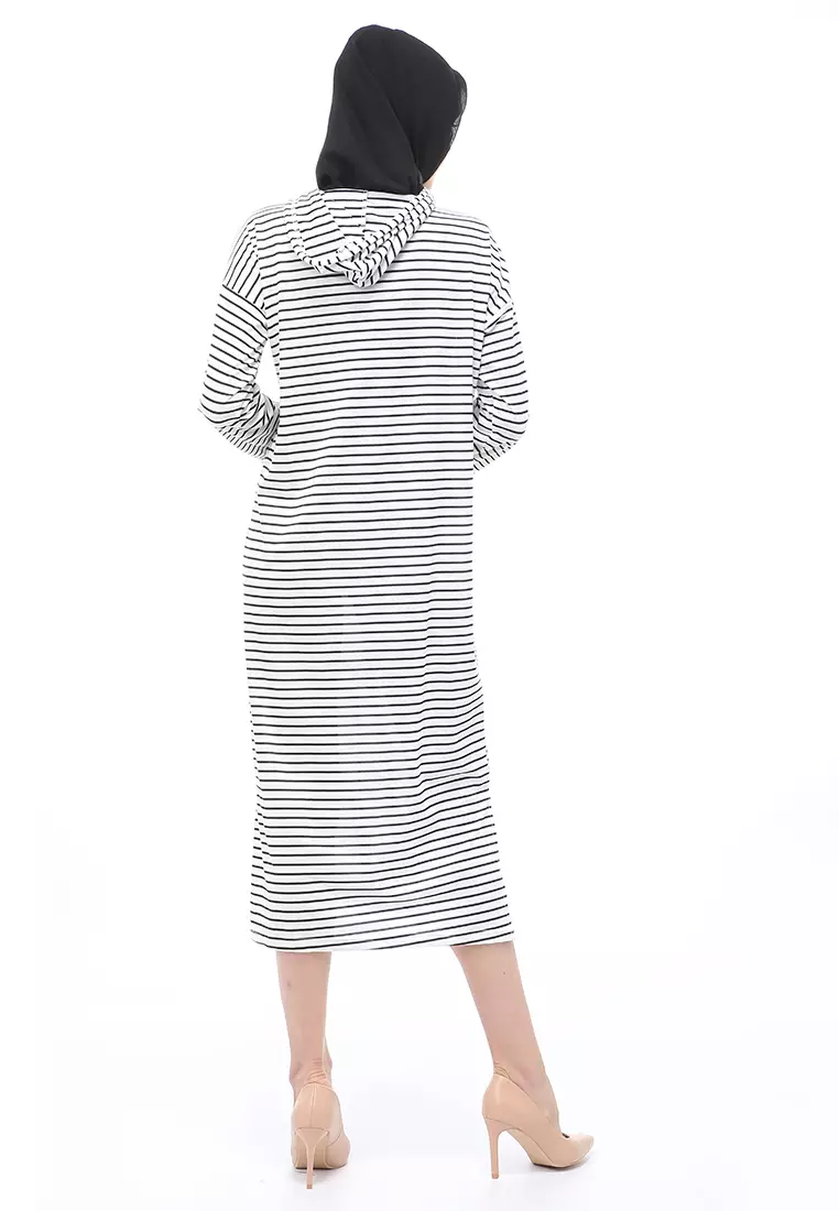 Mega Tunik Motif Stripe Atasan Wanita Long Sleeve Regular Fit - Putih K