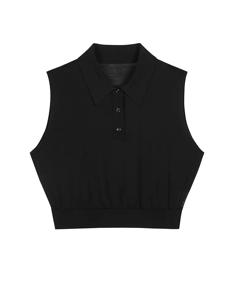 Collared Short Knit Vest
