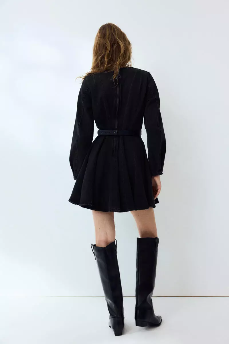 Flared-skirt denim dress