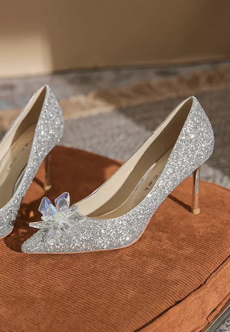 8CM Crystal-Embellished Glett Leather High Heels Shoes IF819-5