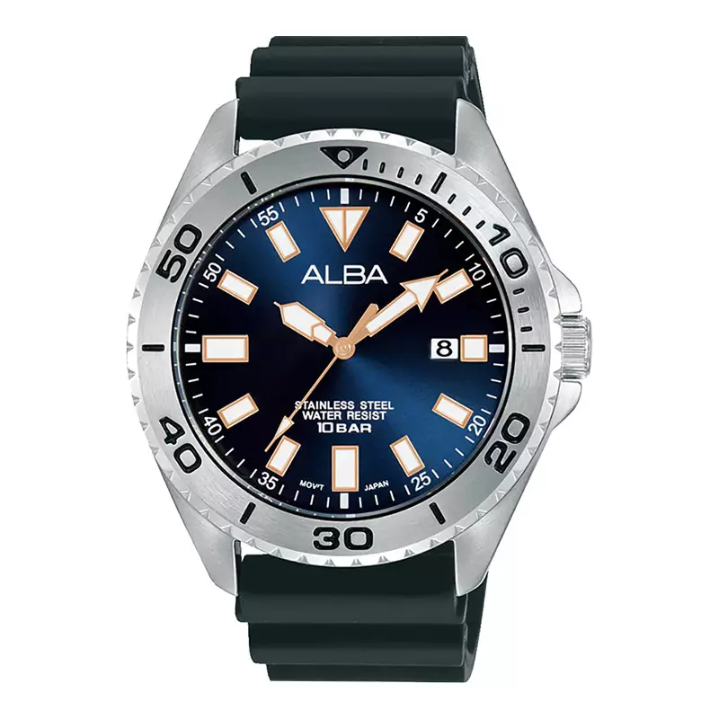 Jam Tangan Pria Alba Active AS9Q47X1 Men Blue Dial Black Rubber Strap