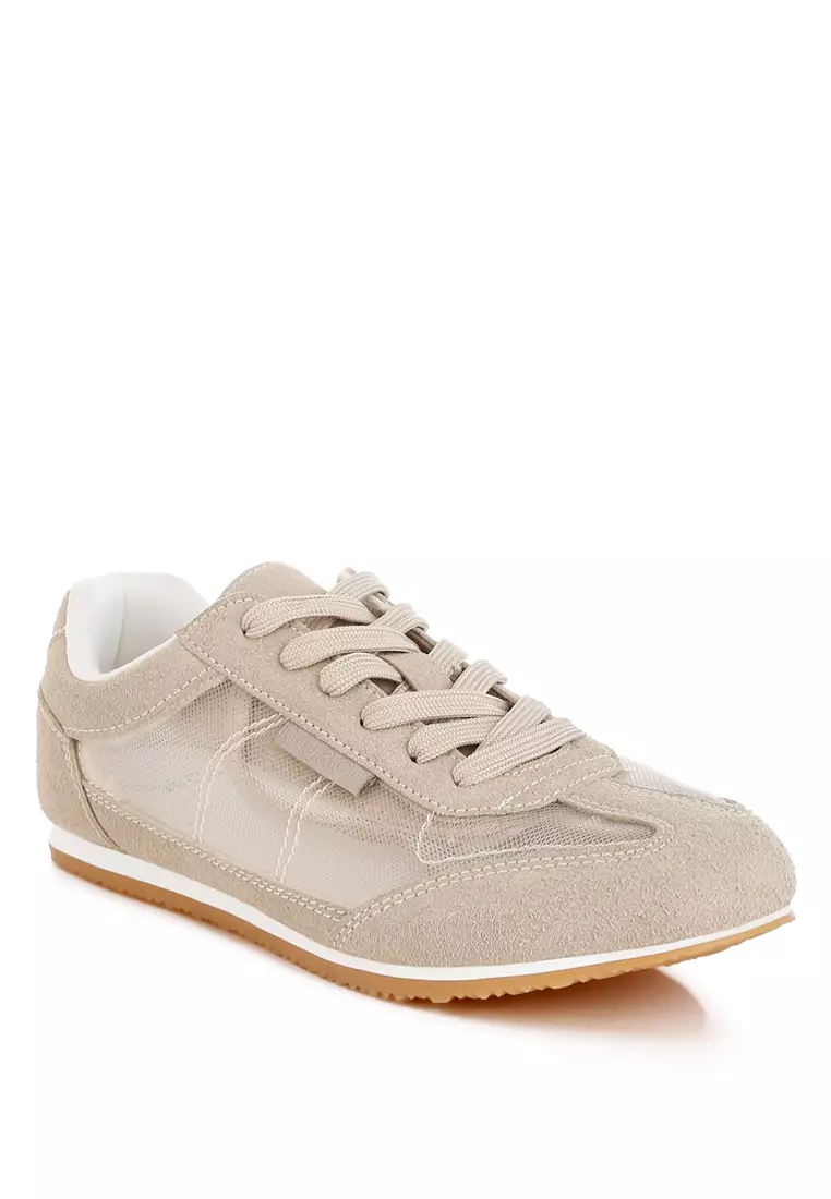 Microfiber & Mesh Sneakers in Beige
