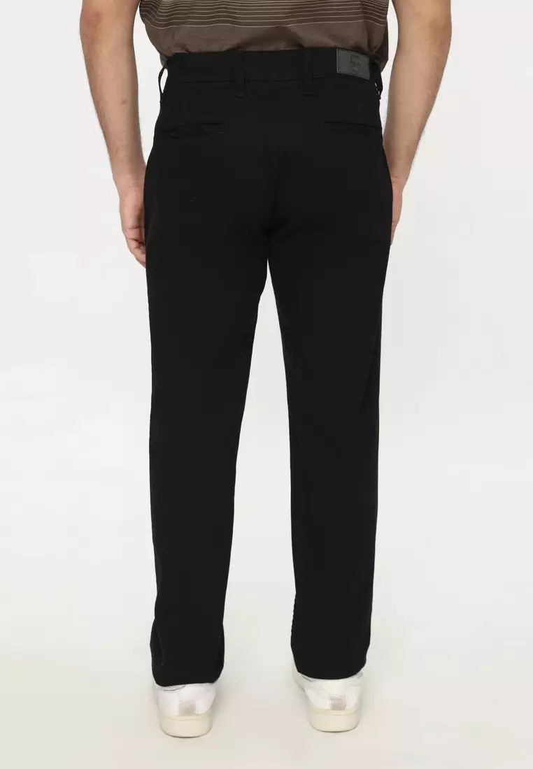 POLICE Celana Chino Panjang Jet Black Cotton Premium Stretch Regular Fit Pria