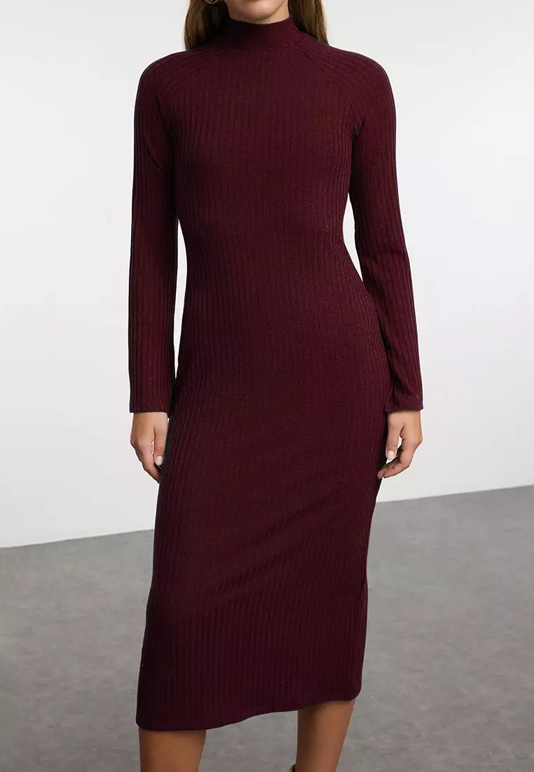 Mock Neck Raglan Sleeves Midi Dress