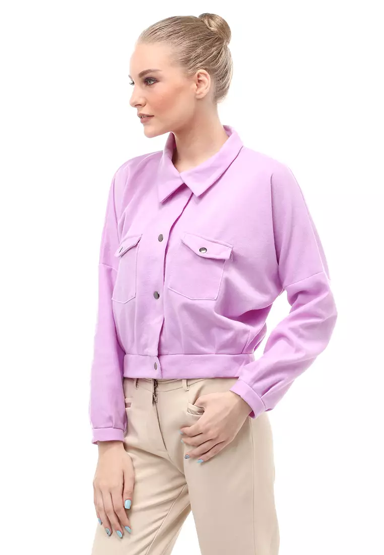 Fadey Jaket Long Sleeves Outerwear Wanita Lengan Balon Regular Fit - Purple