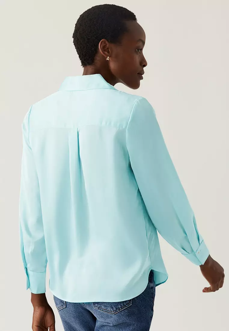 Satin Collared Long Sleeve Shirt