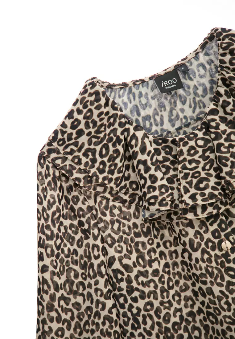 Leopard Print Ruffle Detail Top