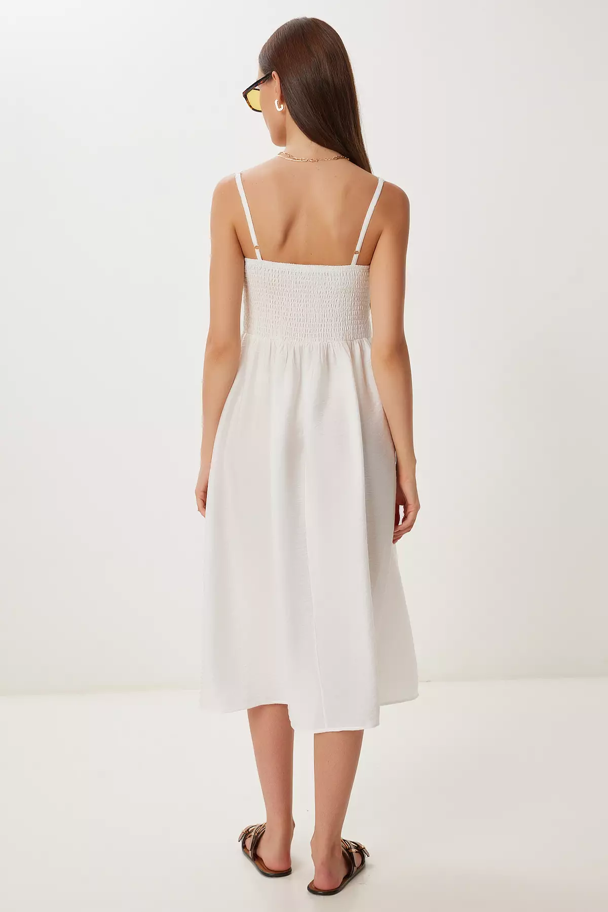 Women's Ecru Strap Summer Midi Ayrobin Dress Dd01357