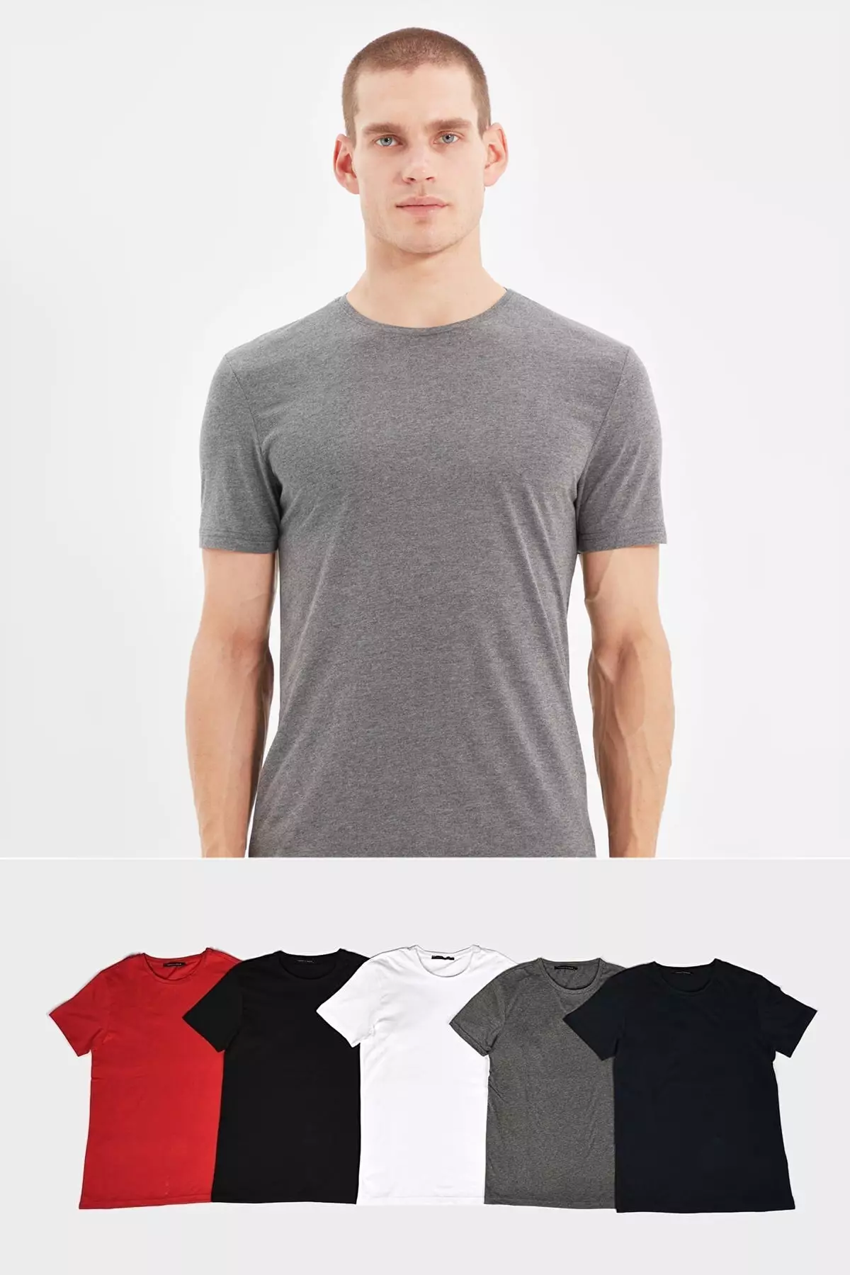 Black-White-Anthracite-Burgundy -Navy Blue Slim/Narrow 5-Pack Basic 100% Cotton T-Shirts Tmnaw20Ts0243