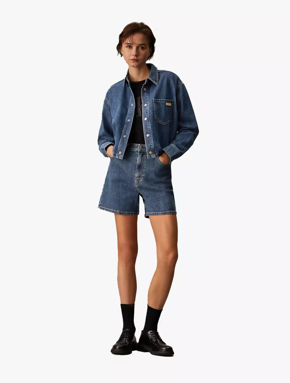 Calvin Klein Jeans - Sustainable High Rise Relaxed Denim Shorts - Blue - blue