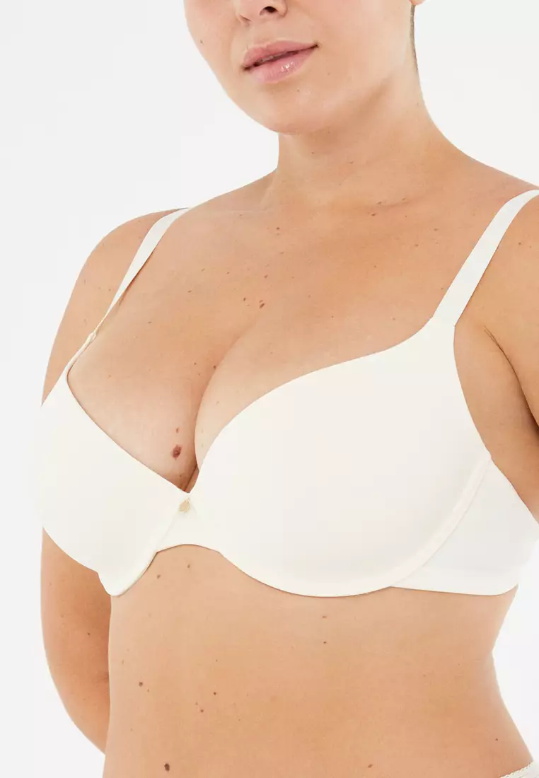Ecru Basic T-shirt Bra, Full-Cup, Underwire, Underwear for Women
