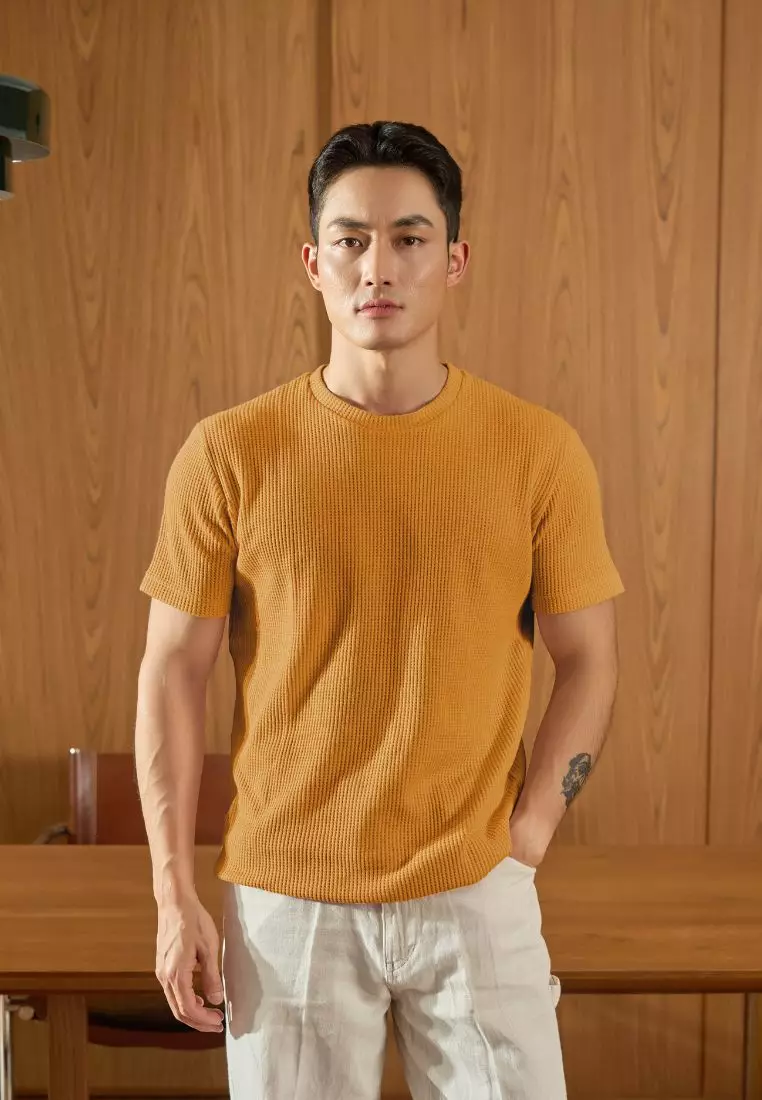 Kale Waffle Mustard 02 / Kaos Polos Tekstur Lengan Pendek Pria / Unisex