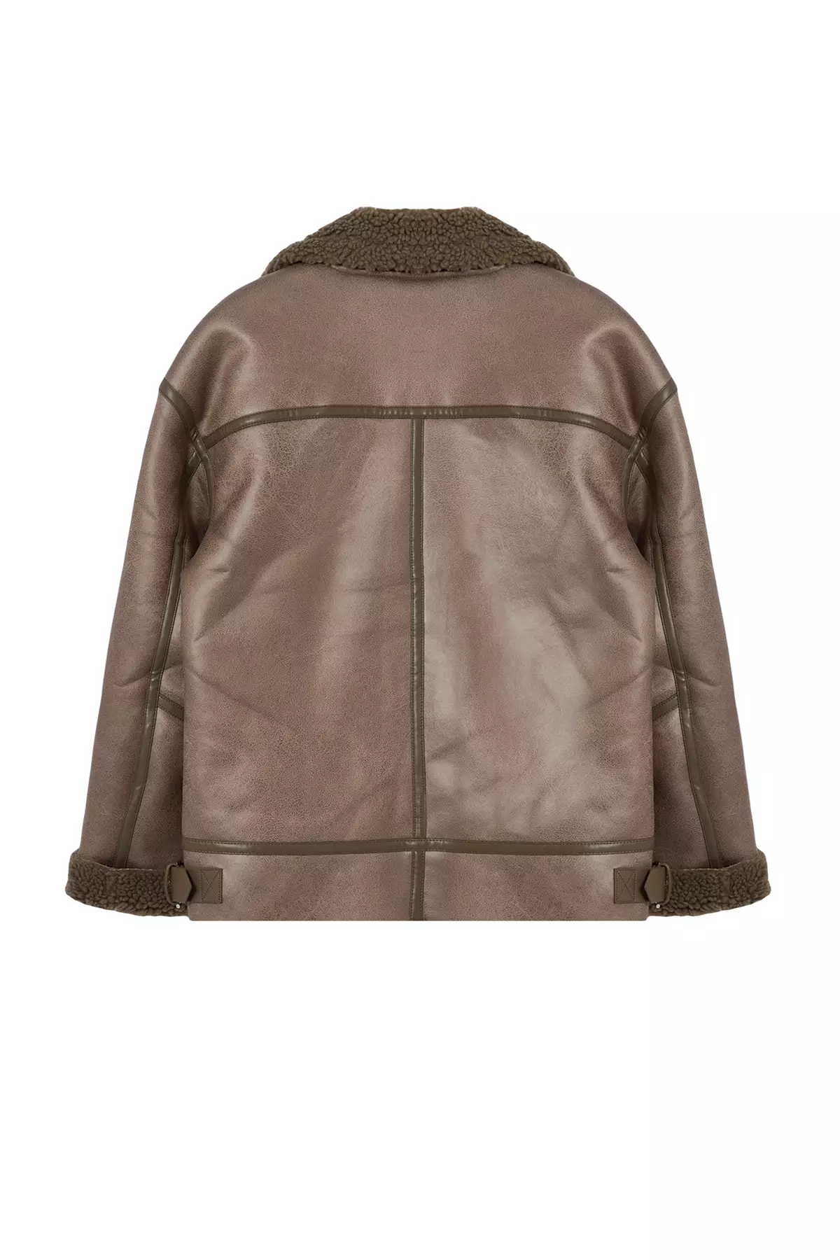 Mink Coat Collar with Belt Detail Plush Suede Biker Jacket Coat TWOAW25MO00011