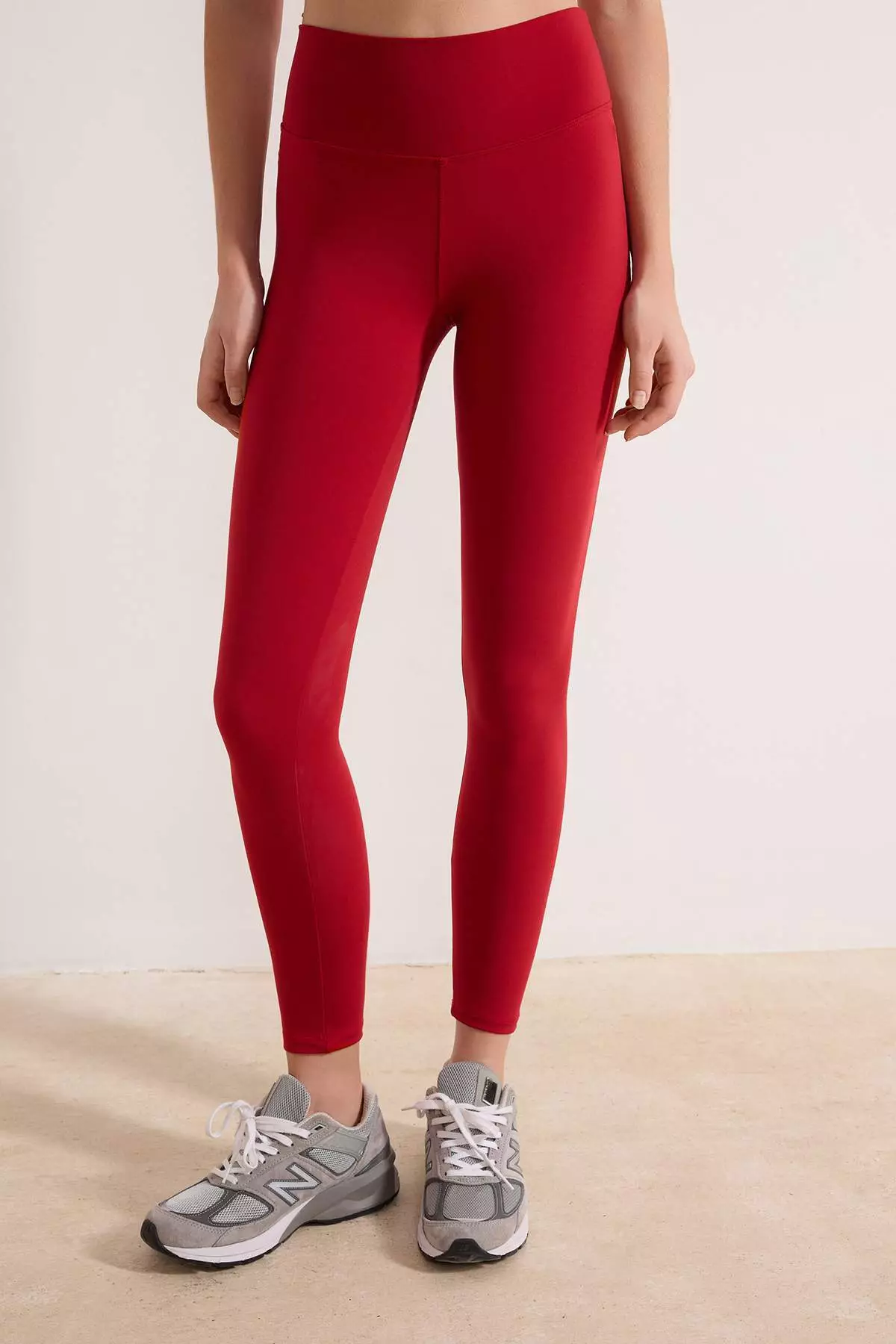 Red Soft Brushed Fabric Reflector Print Detailed Full Length Knitted Sports Leggings Thmaw25Ty2