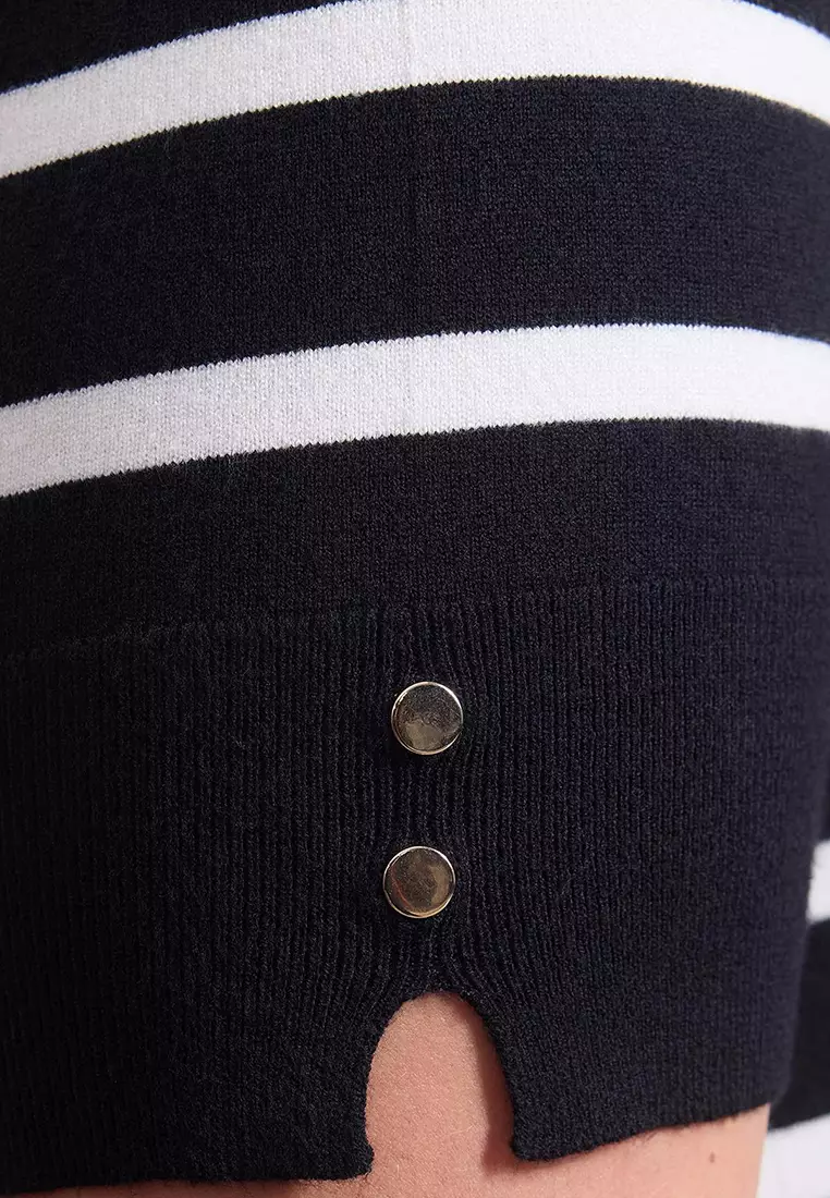 Wardrobe Essentials Black Striped Basic Knitwear Blouse Tbbss26Af00033