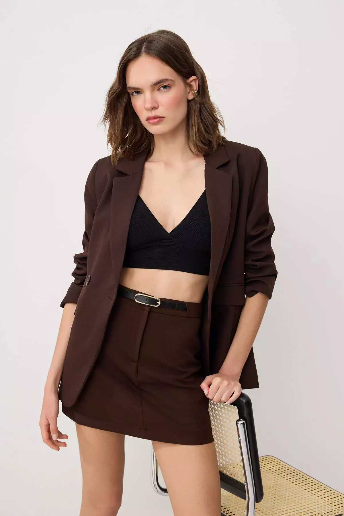 Brown Belted Skirt Look Mini Shorts & Bermuda Twoaw26Sr55