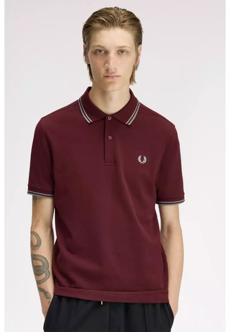 Fred Perry M3600 Twin Tipped Fred Perry Shirt (Oxblood / Stockport Blue / Stockport Blue)