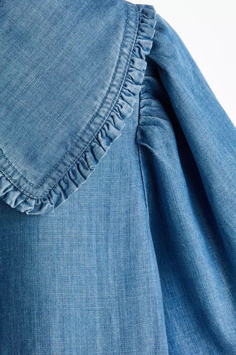 Tie-front denim blouse