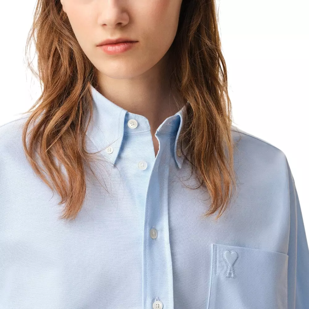 Ami De Coeur Embossed Cotton Cropped Oversized Shirt Sky Blue