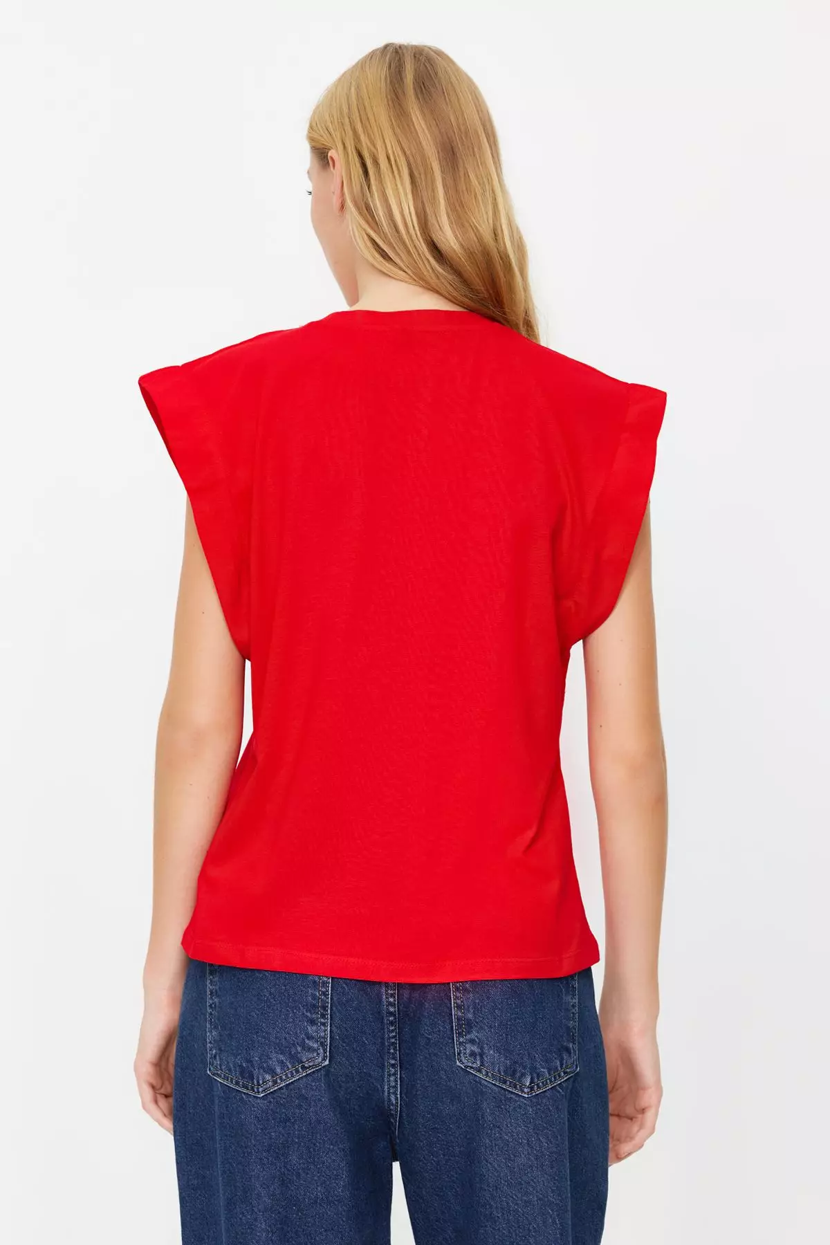 Red Striped Striped Padded Look Basic Crew Neck Knitted T-Shirt
