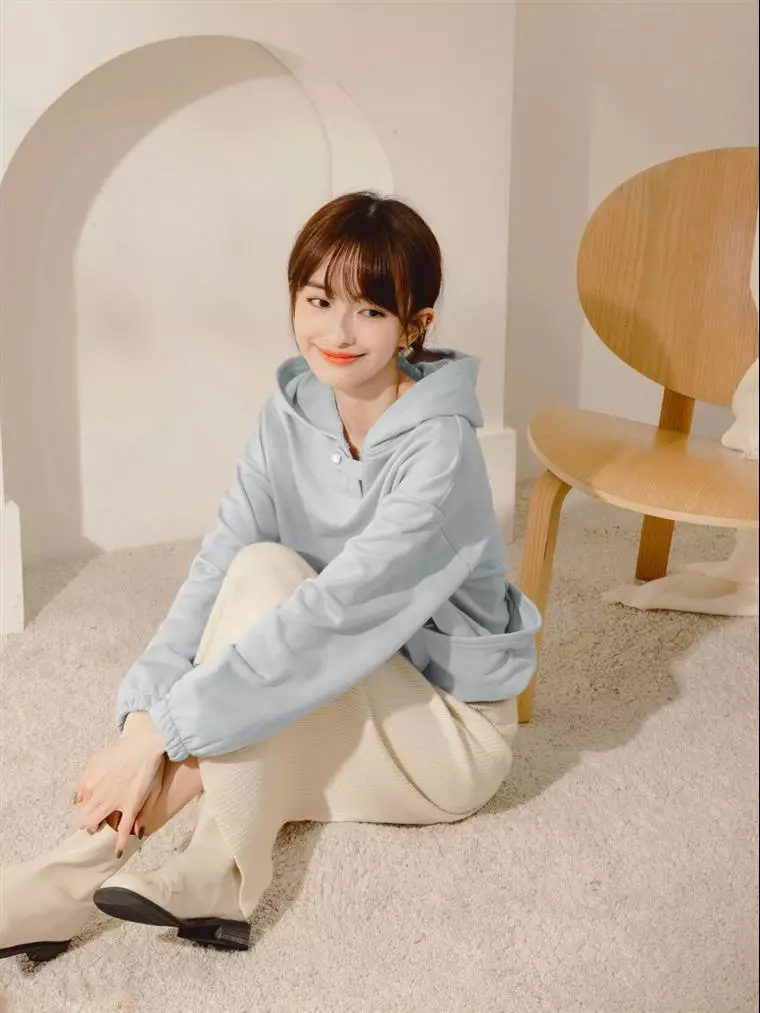 Metal-button dual-pocket tie-waist drop-shoulder hoodie [AB17924]