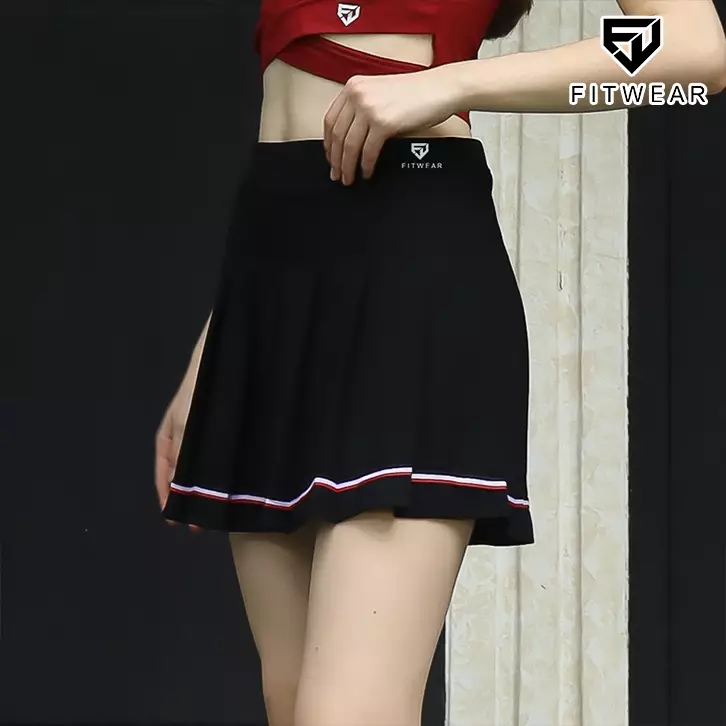 Fitwear Rok + Inner Dryfit Olahraga Padel Wanita MARCELINE PLEATED KOREAN LINE SKIRT - BLACK LINE
