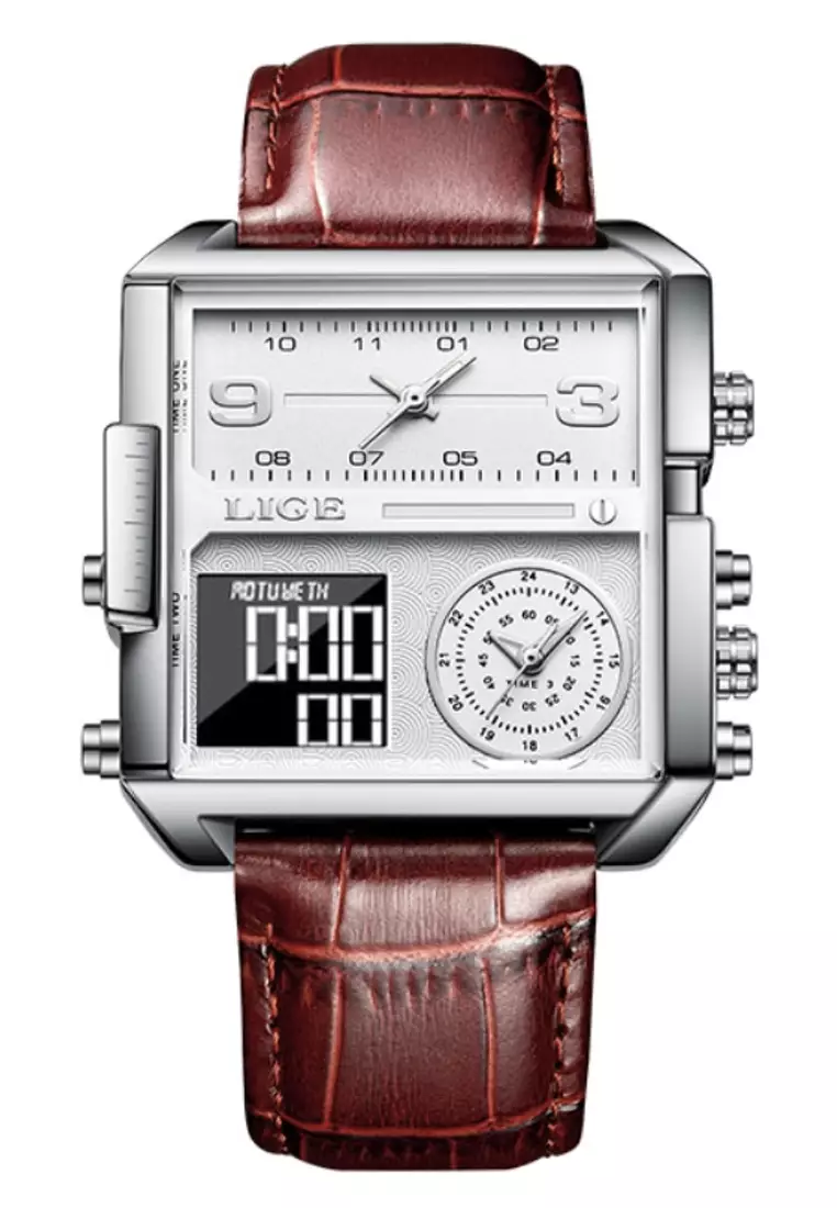 Buy LIGE LIGE Hollow Square Two Time Zones Unisex Stainless Steel