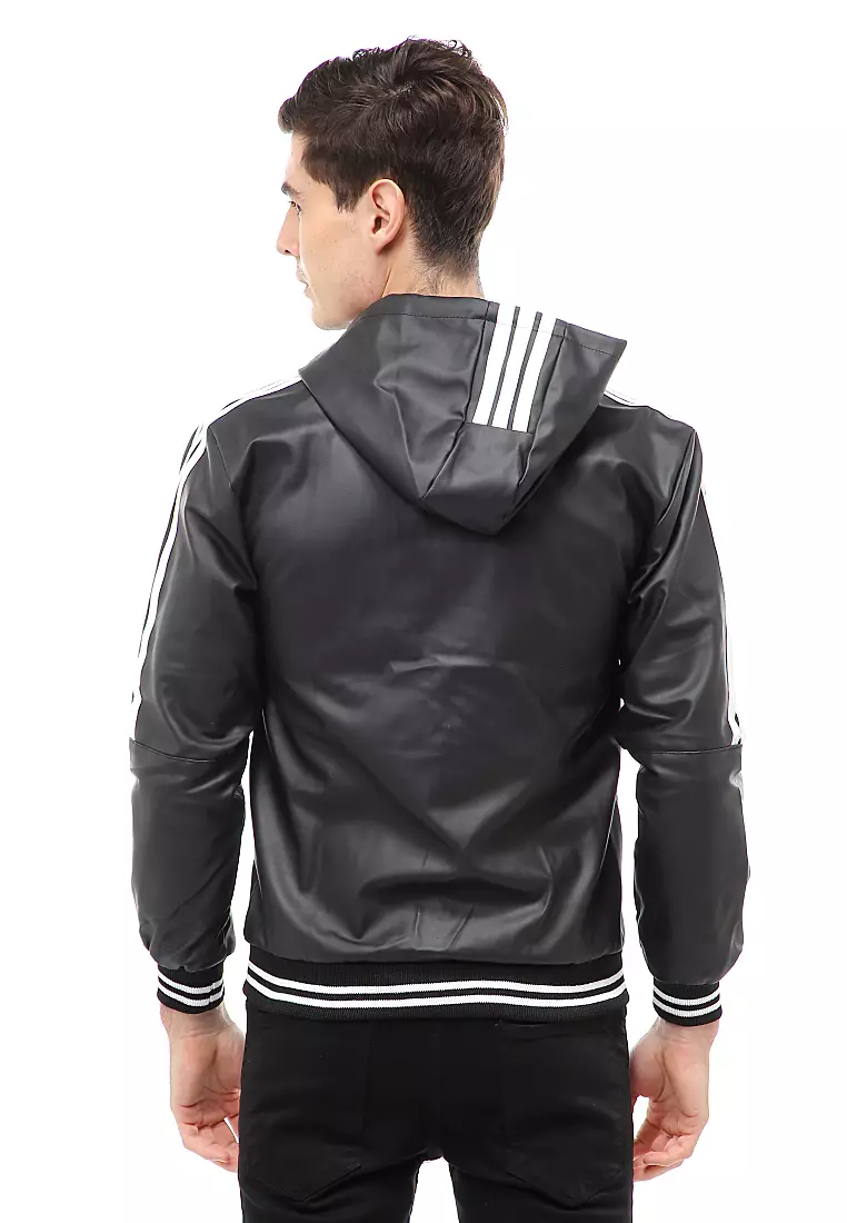 Halbert Outerwear Jaket Kulit Hoodie Pria Model List Material Leather ORIGINAL - Black