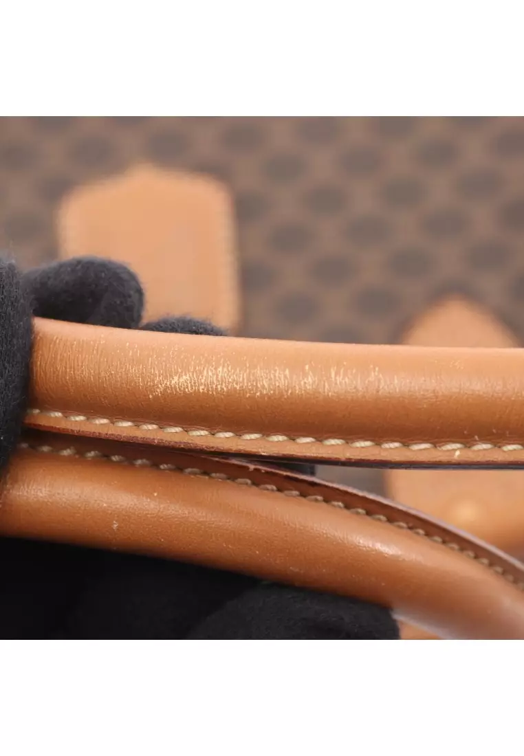 Pre-Loved Celine Macadam Shoulder bag tote bag PVC leather Dark brown beige