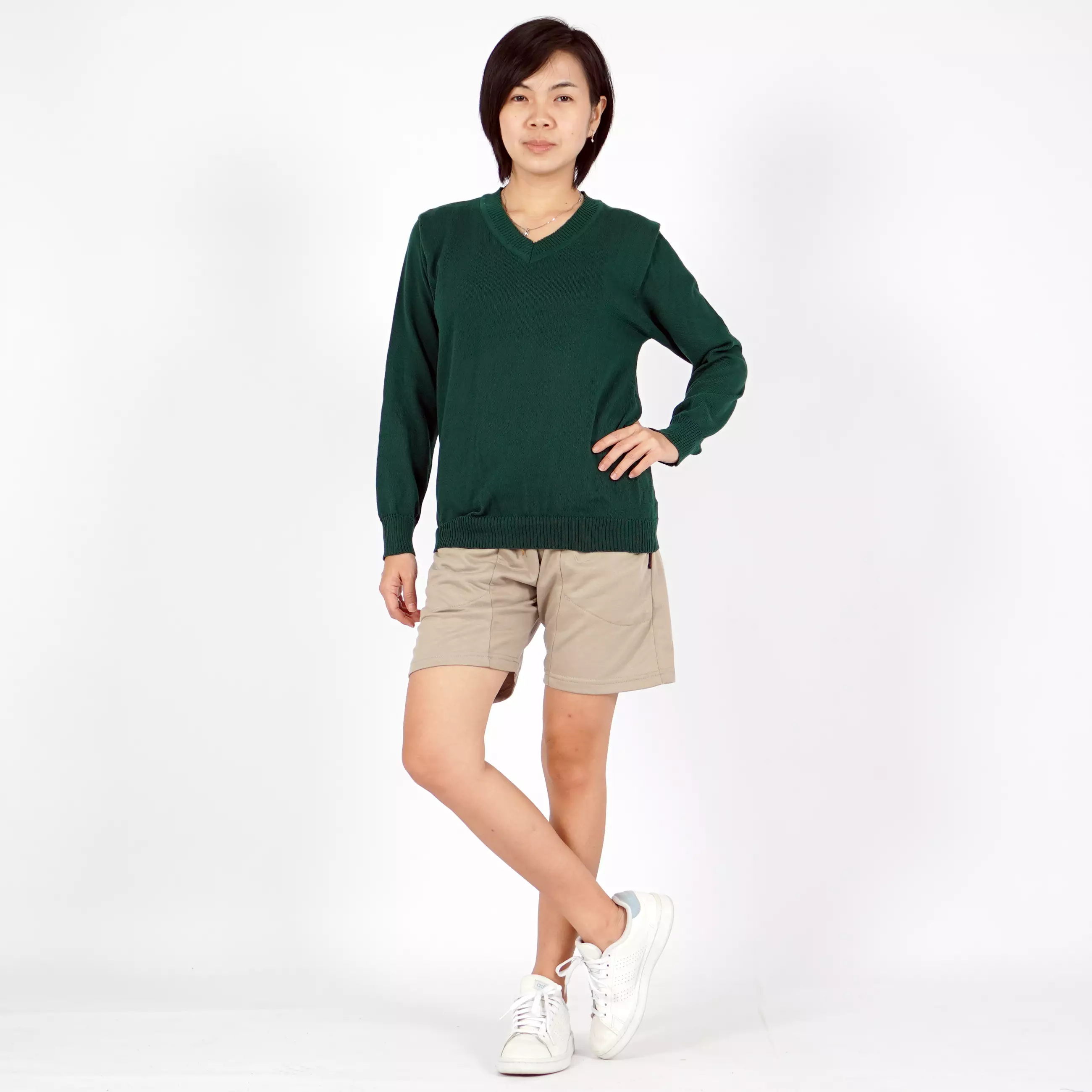 Vanessa Sweater Rajut Leher V Gaya Korea Knit Outer V Neck - HIJAU TUA