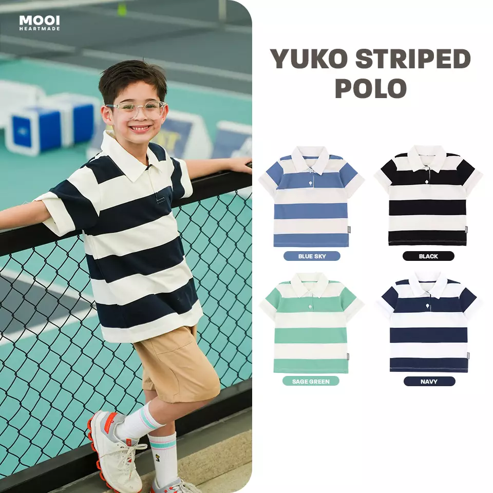 Mooi Kemeja Anak Laki-Laki Yuko Striped Polo - Sage Green