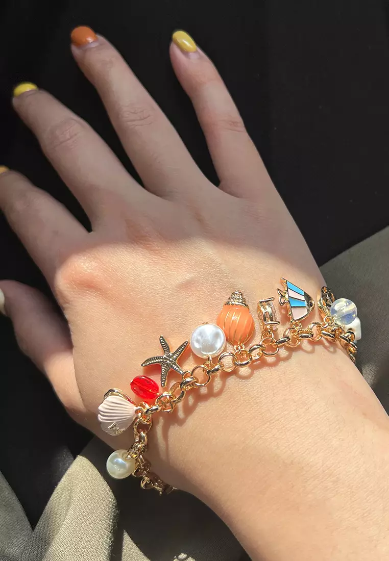 Beaded Summer Sea Charm Gold Bracelet
