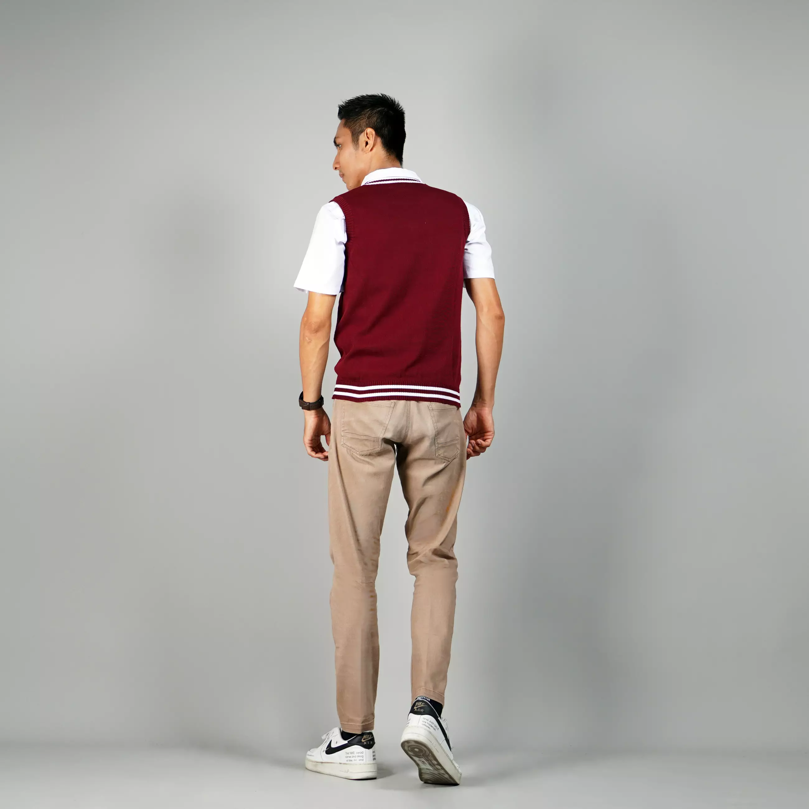 VICKO Rompi Marun List Putih Rompi Seragam SD Rompi Rajut Marun - MARUN