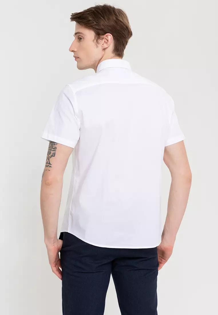 Woven Short Sleeves Casual Poplin Stretch