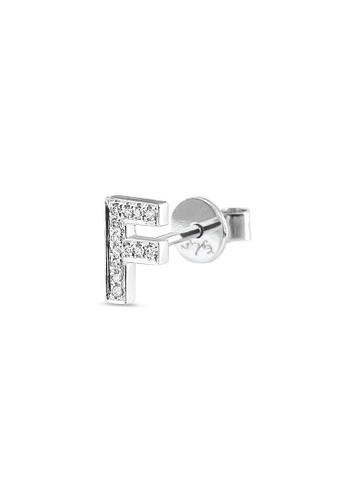 LAZO DIAMOND white LAZO DIAMOND Alphabet F Pavé Diamond Stud Earring in 9k White Gold 0F9FCAC6B7E668GS_1