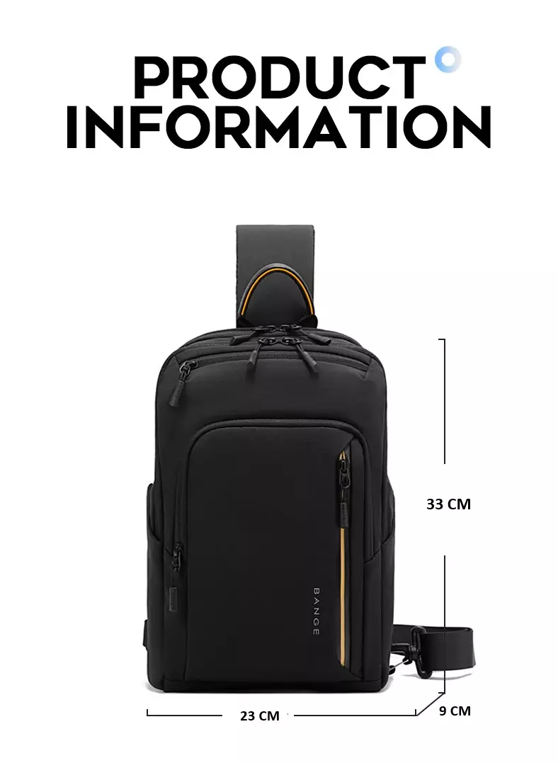 BANGE Tas Selempang Pria Waist Bag Pria Sling Bag Pria BG7868-Black