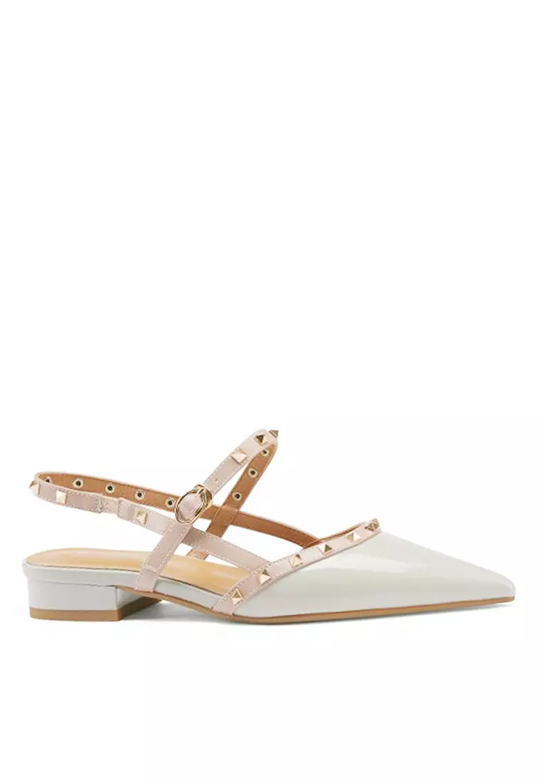 Discount on Twenty Eight Shoes  shoes - SKU: VANSA Leather Rivet Pointed Toe Low Heel Shoes  VSW-F921L