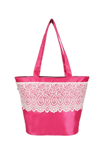 Poly-Pac white and pink Poly-Club Korean Style Tote Bag with Eyelash Lace BO2081 10227AC7EB224DGS_1