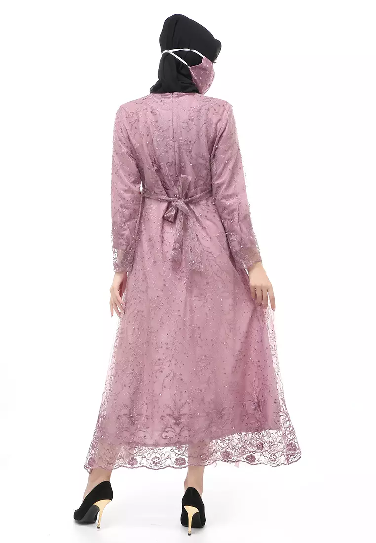 Marlina Gamis Kebaya Muslimah Panjang Motif Polos Long Sleeve Regular Fit - Lavender