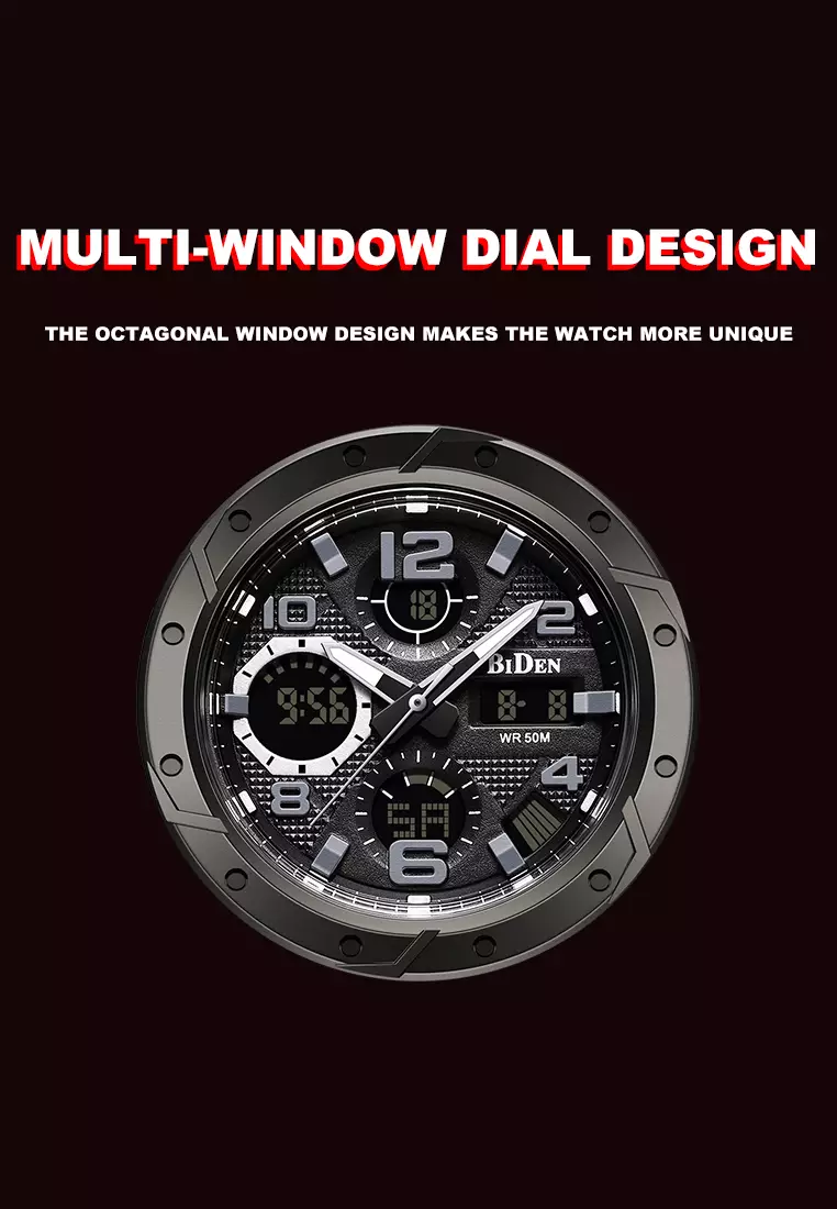 Jam Tangan Pria Anit Air Digital Analog Olahraga Bercahaya Multifungsi Tali Silikon Jam Tangan Cowok Original hitam