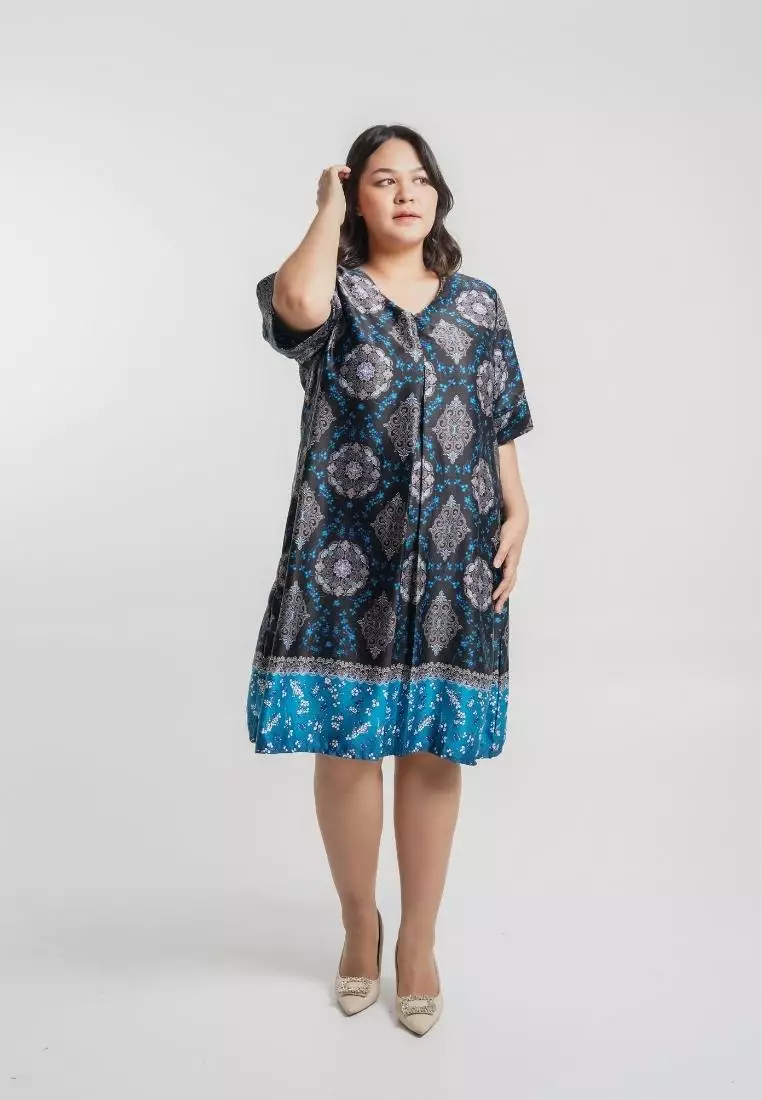 Plus Size Batik Dress Won Navy